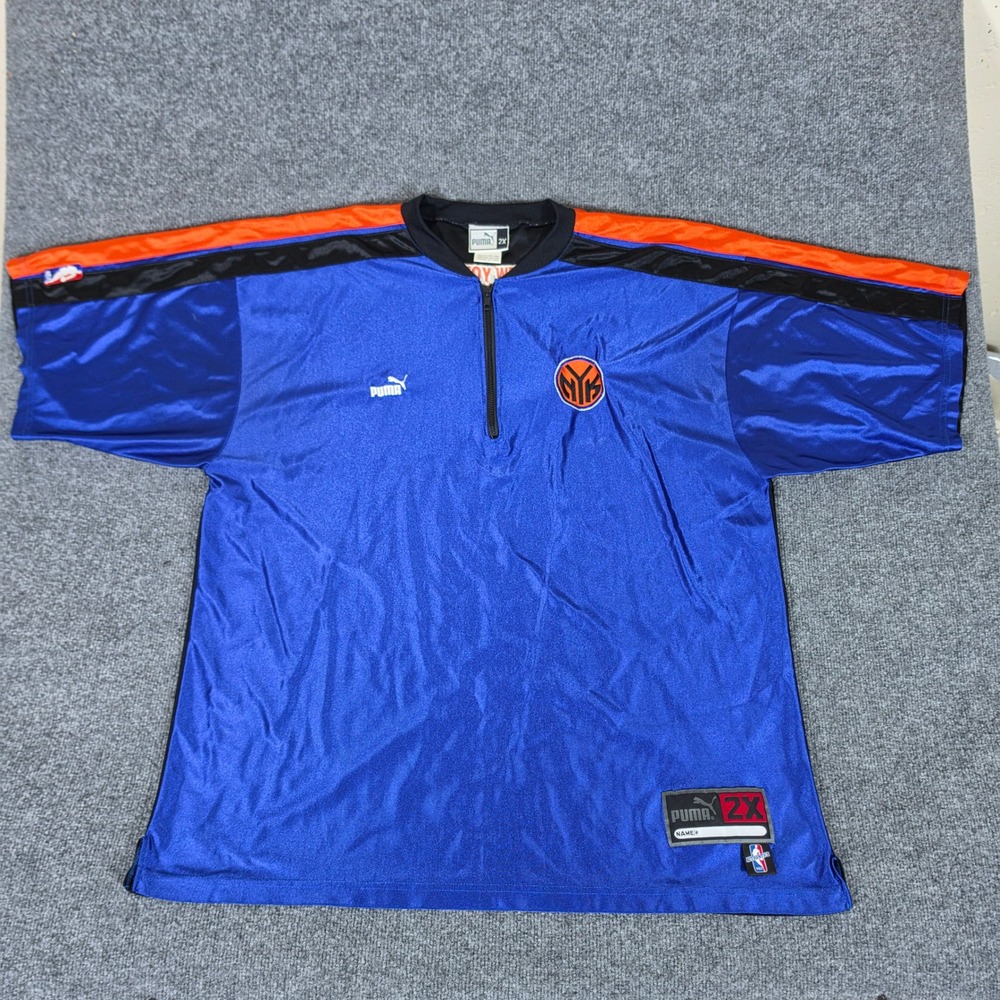 VTG 1999 Puma New York Knicks NBA Warm Up Shooting Shirt Blue Orange Mens 2X